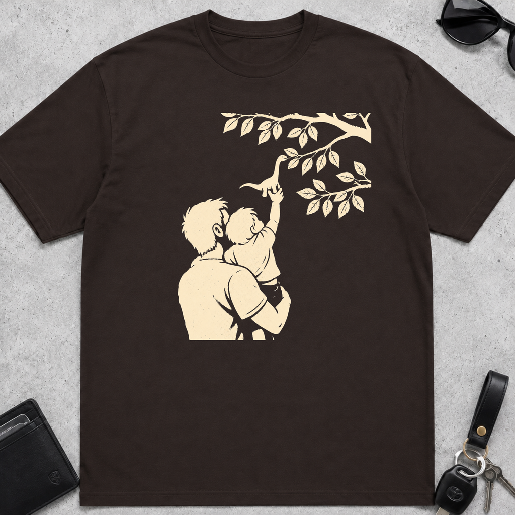 Dad Holding Kid With Dino T-Shirt