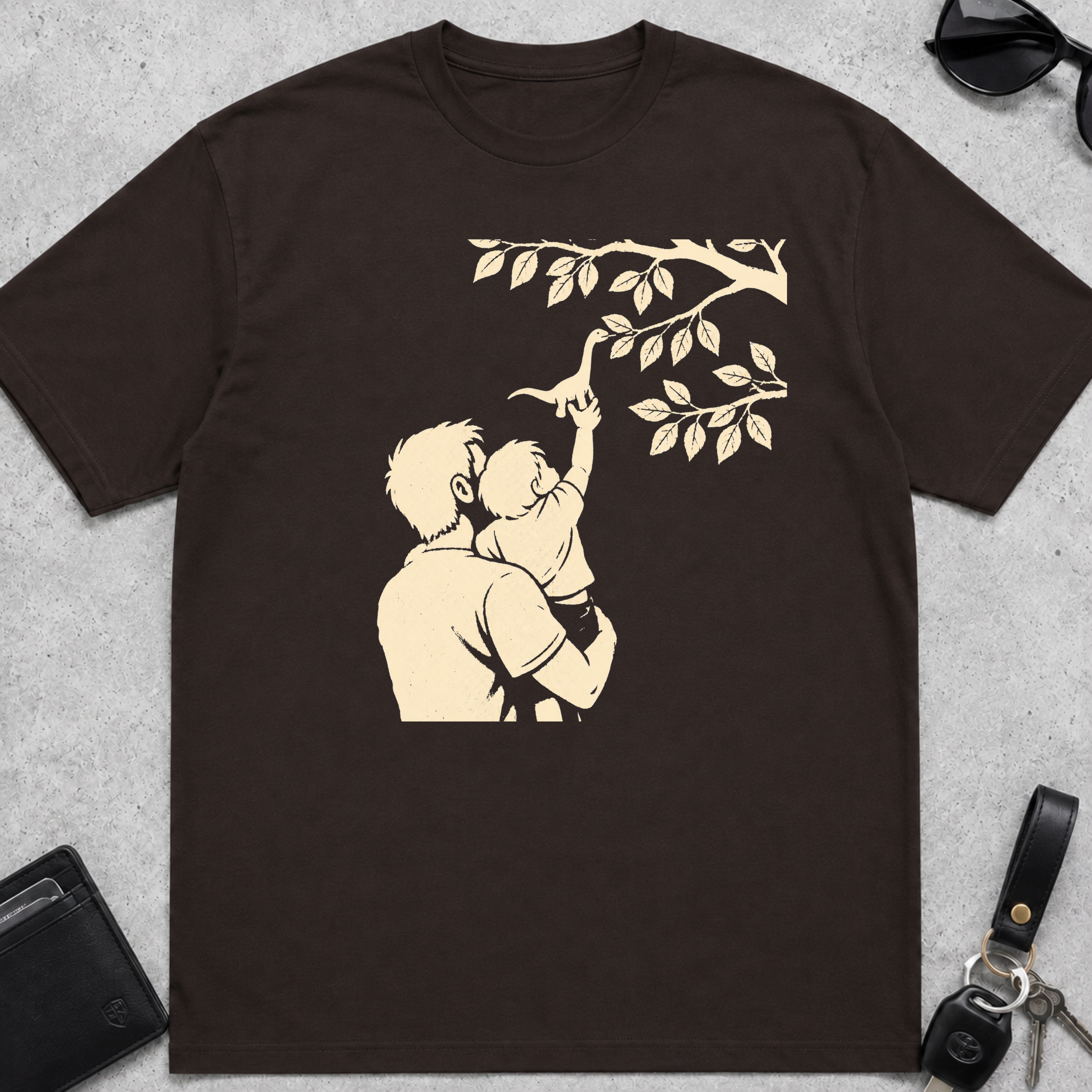 Dad Holding Kid With Dino T-Shirt
