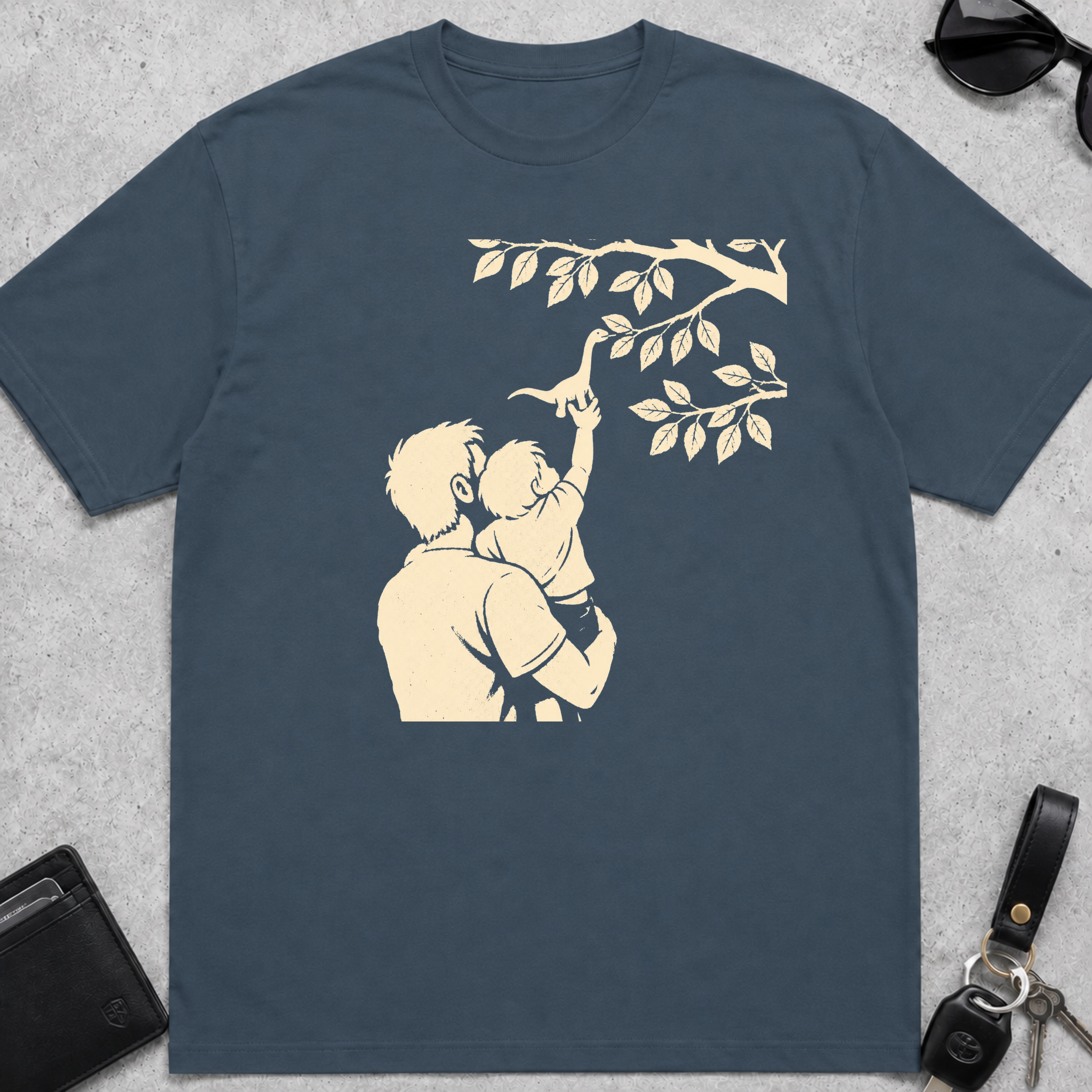 Dad Holding Kid With Dino T-Shirt