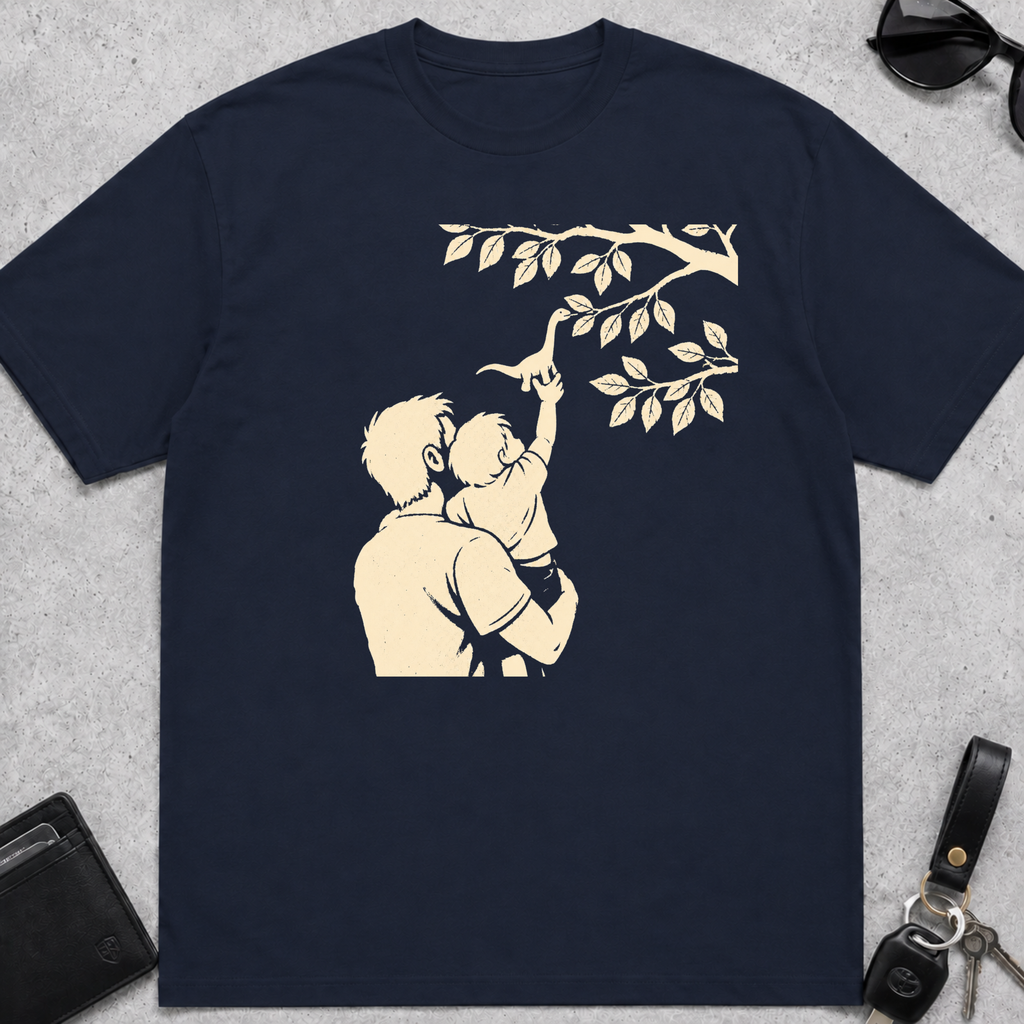 Dad Holding Kid With Dino T-Shirt
