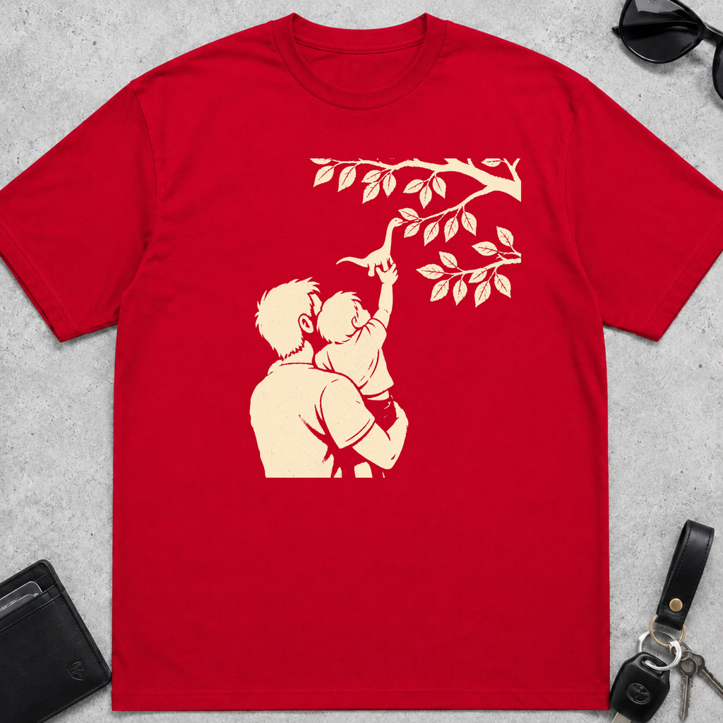 Dad Holding Kid With Dino T-Shirt