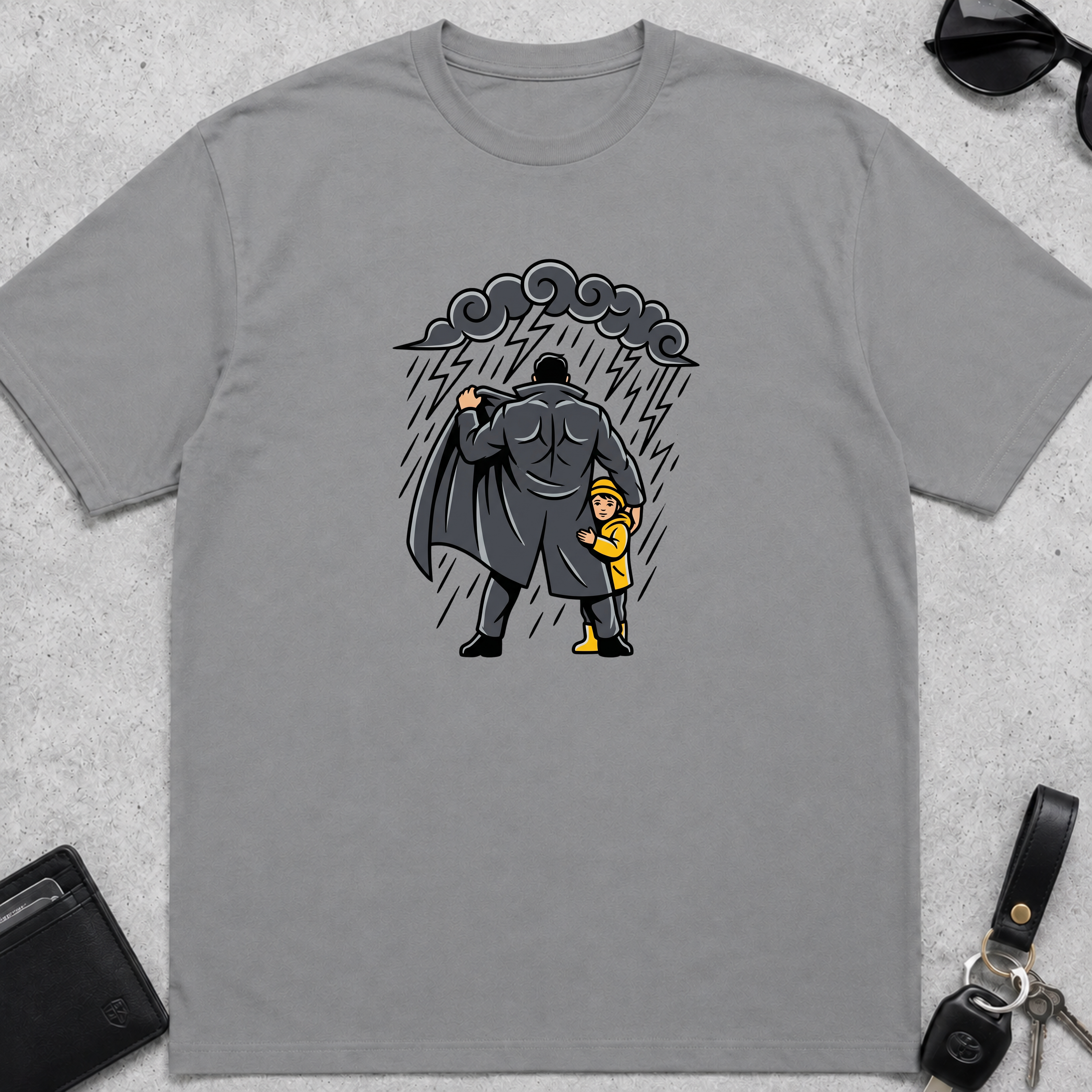 Dad Protecting Child From Rain T-Shirt