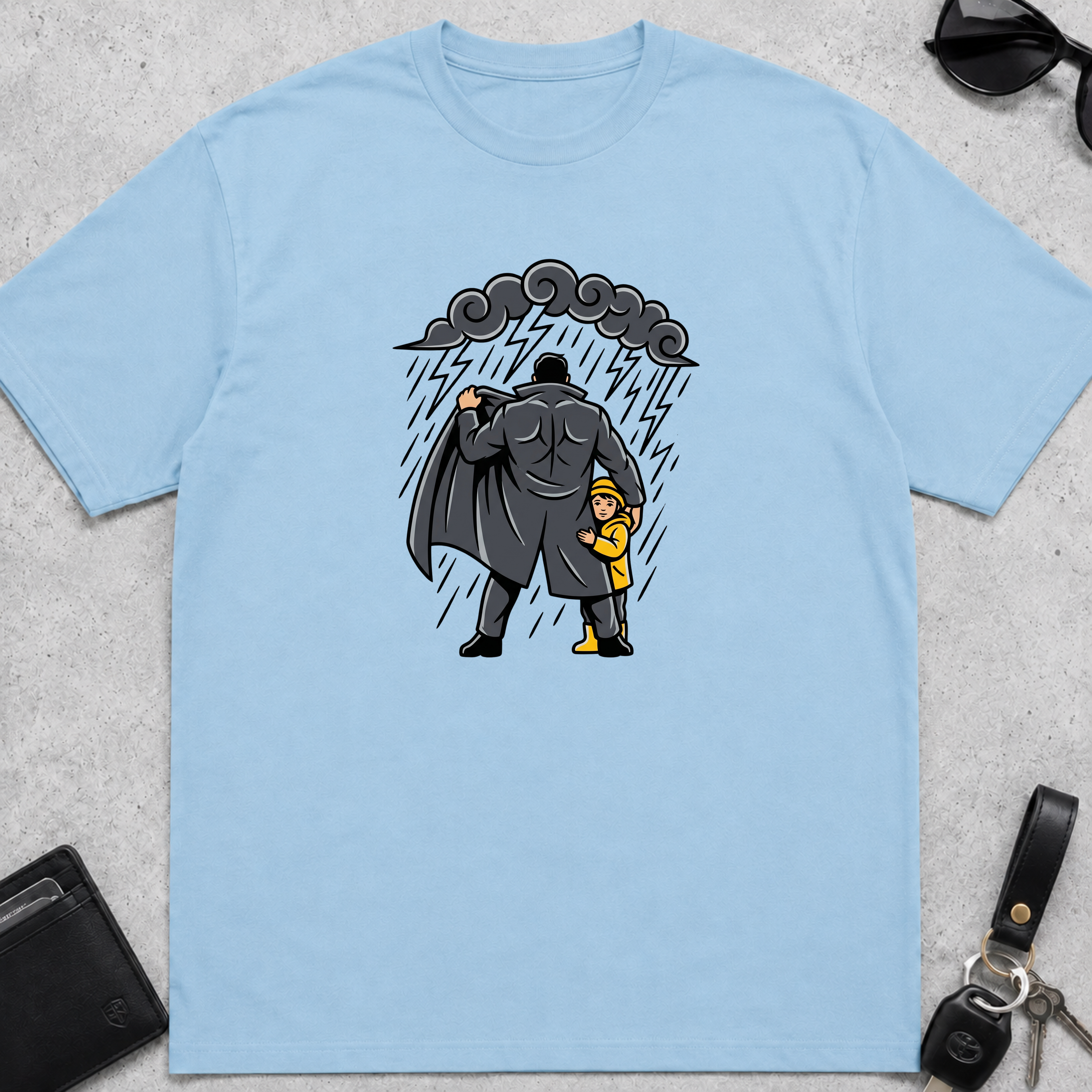 Dad Protecting Child From Rain T-Shirt