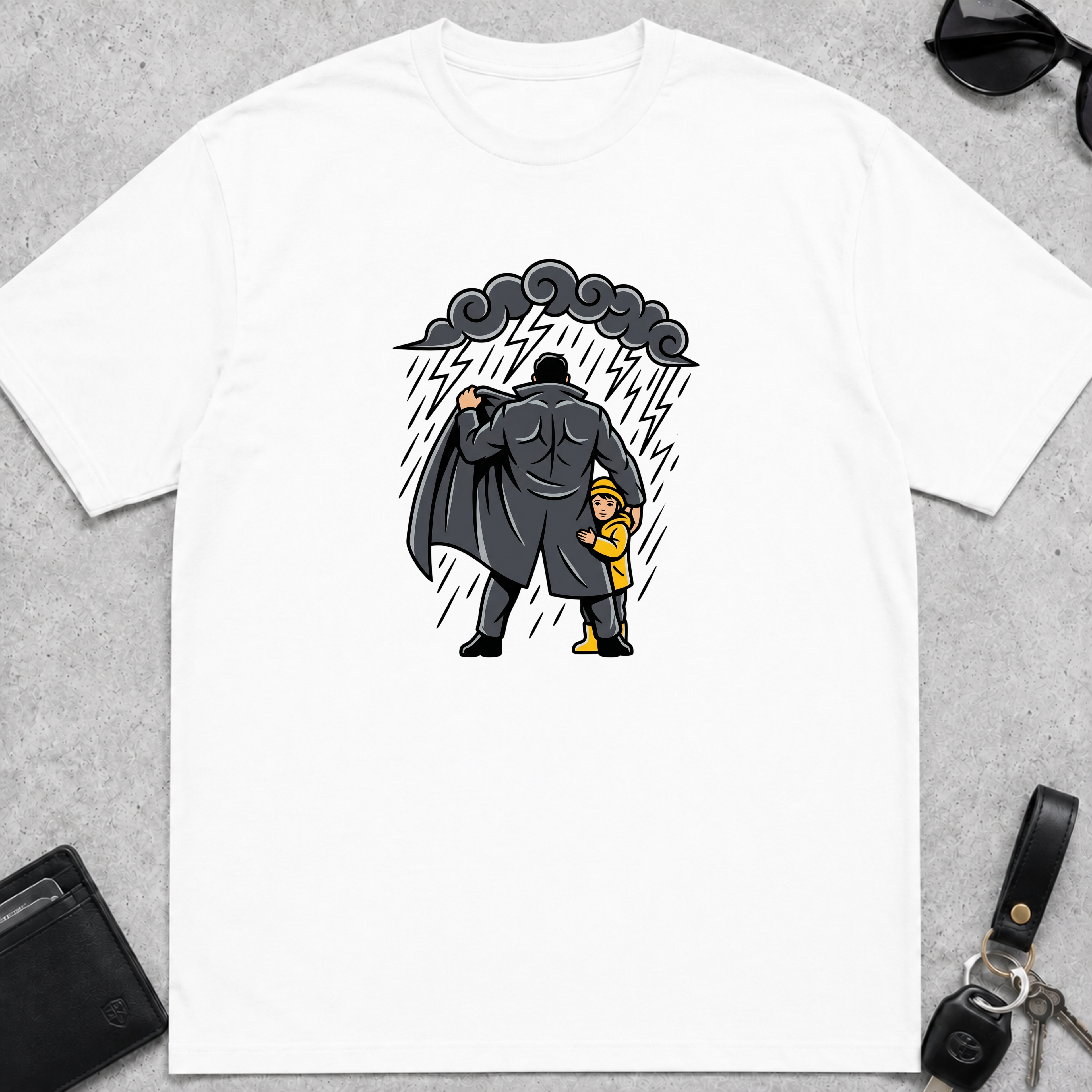Dad Protecting Child From Rain T-Shirt